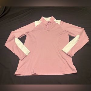 Under Armour all season gear, women’s pink/white 1/4 zip pullover. Size large